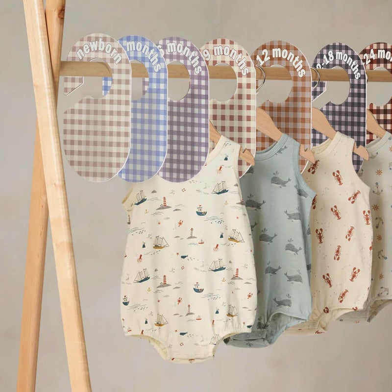 eoscasely Baby Closet Divider, Baby Wardrobe Organizer, Double-Sided Pastel Gingham Design, Nursery Decor Clothes Hanger Dividers for Sorting 8 Sizes from Newborn to 12+ Months - Image 2